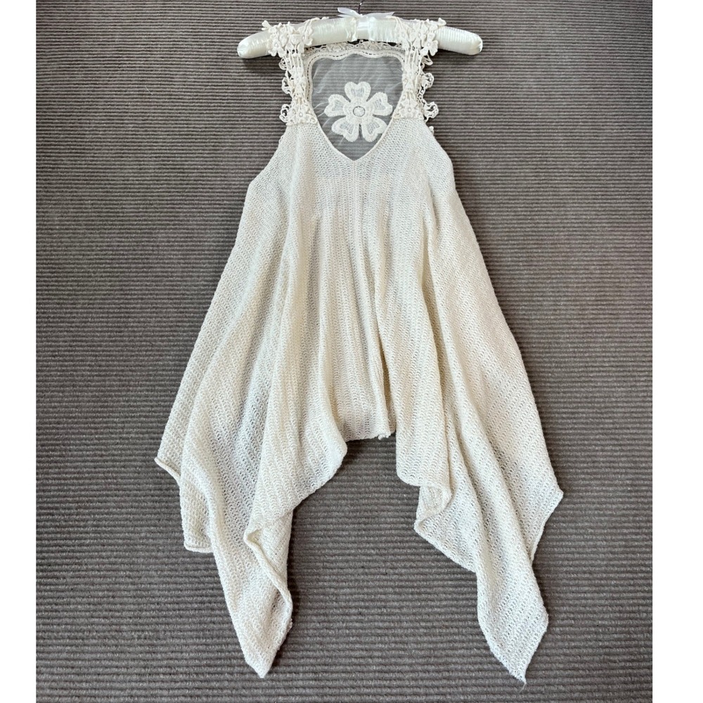 Vintage Havana Cream Crochet Lace Mesh Floral Handkerchief Hem Tank Top Size S‎